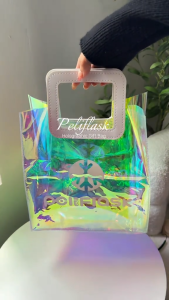 Peliflask Tote Bag Cup Bag Holographic Small Gift Bag Clear Reusable Birthday Gift Bag for Women Girls Iridescent Bachelorette Wedding Christmas with Handle