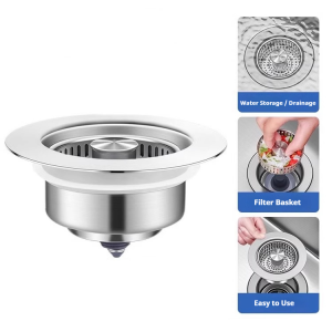 Kitchen Sink Drain Strainer Pop-Up Sink Stopper Stainless Steel Anti-Clogging Sink Food Catcher Basket