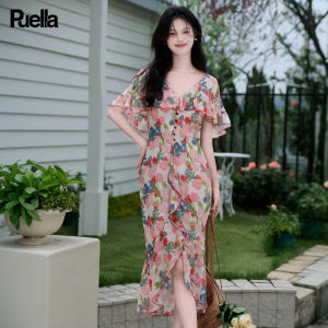 Puella | Elegant Floral Ruffle Hem Slimming Pencil Skirt Dress