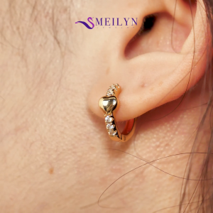 MEILYN Anting Klip Cantik Model Elara Love Mata Baris Hati Emas 18K 0261240288