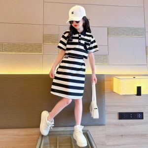 Thời Trang Sành Điệu Sọc Mùa Hè Đầm Dành Cho Bé Gái Từ 3-14 Tuổi Thoải Mái Chân Váy Chữ A Quần Áo Ngắn Tay Mặc Ngoài Trời Trang Phục Trẻ Em