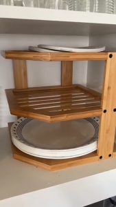 3 Tier Bamboo Corner Rack For Kitchen Counter Corner Shelf Cabinet Plate Rack Stand Countertop Organizer Cabinet Spice Rack Storage Organization