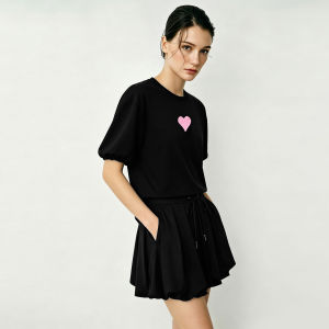 AMII | Round Neck Slouchy Sleeve Blossom Light-changing Mesh Embroidery Summer T-shirt