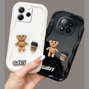 New Casing Redmi Note14 Note14Pro Note 14 Pro + Plus 5G 4G Fashion Doll Coffee Bear Cartoon Phone Case Lens Protection Soft Cover