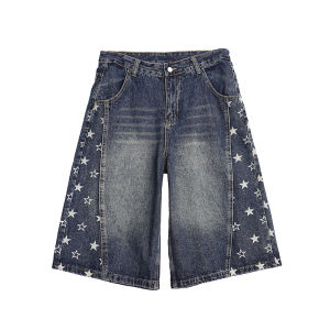 Mark Fairwhale | Vintage Washed Star Print Loose Casual Denim Shorts
