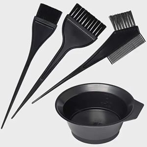 Sisir Pewarnaan Rambut Kit Pencelup Sikat Mangkuk Earmuff Alat Pewarna Set - Plastik, Topi Silikon, Kait Logam (Hitam)