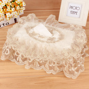 Nordic Style Embroidered Lace Towel Holder Car Use Fabric Art Living Room Bead Stitching Storage Bag Handmade Towel Box