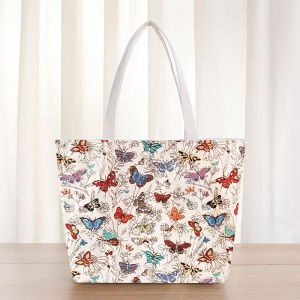 Large Capacity Canvas Shoulder Bag for Women with Zipper Fashionable New Style Woven Gold Thread Cartoon Class Student Book Bag