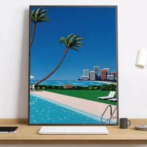 Hiroshi Nagai Vaporwave Japan Beach Painting Calligraphy HD Canvas Poster living room bedroom bar aesthetic decoration