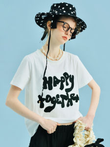 Áo Thun Tay Ngắn Cổ Tròn in Chữ Màu Trắng Mùa Hè Thiết Kế Nghệ Thuật Áo Thun Cotton Co Giãn Thoải Mái Cho Nữ