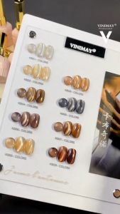Vinimay Cappuccino Series New Fall Mocha Coffee Cat Eye Gel Nail Polish Set with Glass Beads Effect卡布奇诺咖啡摩卡新款秋季玻璃珠猫眼胶套装1btl 15ml