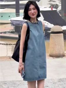 Sleeveless Vest Retro Denim Dress Womens Summer Loose Slim Looking Fancy Super Nice French Tea Break Skirt