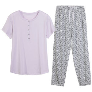 Schiesser Ladies Pure Cotton Sleepwear Spring Summer New Style Soft Breathable round Neck Short Sleeve Loose Home Clothes Set