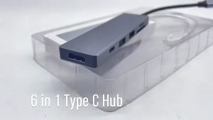 6 in 1 USB 3.0 Type C Hub Adapter Dock 4K HDMI PD 100W TF SD Card Reader Spliter for PC Computer
