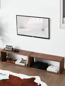 Japanese-Style Black Walnut-Color Narrow Cabinet Display Shelf Solid Wood Grid Cabinet Minimalist Combined Bookcase Low Cabinet Floor Bookshelf