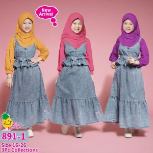 Little pineapple 4in1 setelan best rok jeans Zaina hijab anak tanggung 9-14Y