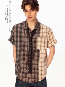 MADWITCH | Vintage Contrast Stitched Check Short Sleeve Shirt