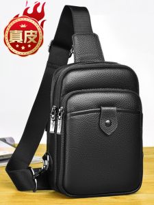 Leather Chest Bag Mens Single Shoulder Sling Mini iPad Leather Crossbody Backpack Casual Mens Bag Top Layer Cowhide