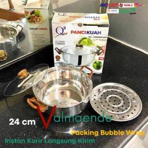 Panci Kukus Serbaguna Q2 8324 Panci Kuah Panci Steamer Tutup Kaca Stainless Steel Q2 8320