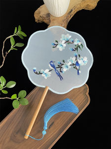 Double-Sided Embroidered round Eight-Petal Dance Fan Traditional Chinese Hanfu Qipao Fashion Show Retro Style Silk Fan