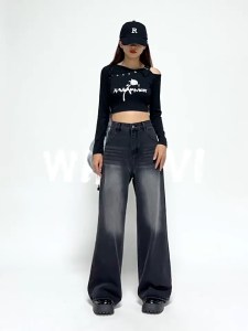 Retro Wide Leg Jeans for Women High Waist Straight Leg Jeans Casual Street Style Jeans