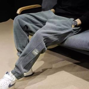 New 2025 Mens Thickened Fleece Lined Corduroy Casual Pants Loose Fit Sporty Long Trousers for Autumn And Winter Warmth