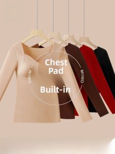 miiow | Warmth Innerwear Ladies Autumn Winter Invisible Skin-friendly Cat Lady Camellia Top Underwear Fashionable V-neck Base Layer