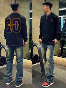 Áo Thun Dài Tay Cotton Phong Cách Mỹ Cho Nam Mùa Xuân Thu Mỏng Rộng Rãi Đa Năng Áo Nỉ Thường Ngày in Hình Áo Chui Đầu