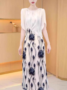 MAIMEI | Elegant Guangzhou Thirteenth Factory Embroidered Dress Polyester Fiber High Waist A-Line Skirt Short Sleeve Two-Piece Set