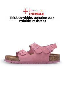 THEMULE | Wide Big Size Genuine Leather Cork Thick Sole Double Buckle Sandals