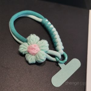 Short Woven Mobile Phone Lanyard Comfortable Non-Restrictive Outdoor Travel Anti-Loss Cord Flower Design Durable Nylon Material