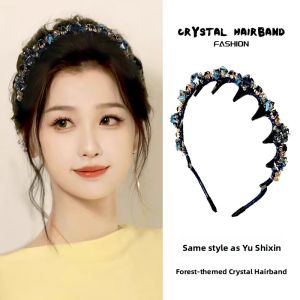 Blue Crystal Hairband Womens 2025 New Forest System Fairy Headwear Elegant Feeling Hair Clip Fashionable Hair Accessories