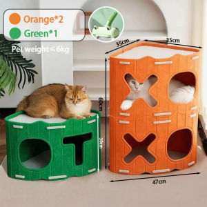 2 in 1 Stackable Large Felt Cat House Scratch Resistant & Foldable Cat Scratching Bed Condo Cat Toy