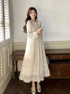 Elegant White Long Skirt Womens Spring Autumn New Style Gentle Sweet Dress Korean Style Button Embellished A-Line Dress