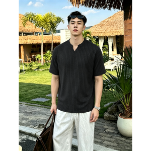 OUMULONG | Áo Thun Ngắn Tay V-Neck Màu Trắng