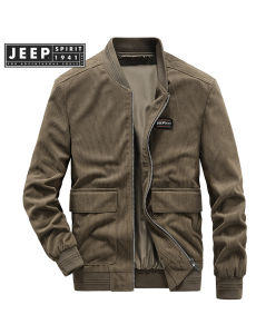 JEEP SPIRIT 1941 ESTD2023 Mens New Jacket Corduroy Jacket Round Neck Baseball Jacket Mens Casual Loose Thin Top