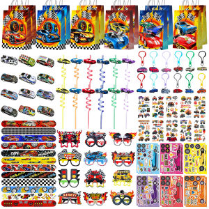 Hasbro | 96 Pcs Race Car Birthday Party Favor-Car Party Favors Bags Sticker Toy Cars Straws Krychains etc Race Car Goodie Bags Stuffer