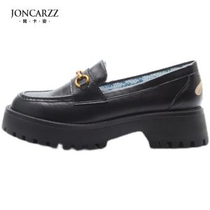 JONCARZZ Beechwood Thick Heel Single Shoes Womens Loafers with Horse Bit British Style Spring Fashion Leather Shoes Z056