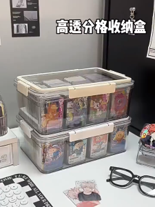 SG RumahHome® Transparent card deck box 4 Removable Card Slots 12 Sorting Compartments Holding 1800+ Cardsfor Collection Cards Storage and Display