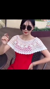 Women Lace Shawl Crochet Knitted Lady Hollow Sleeveless Shirt Pullover Dress Cape Perspective Korean Style