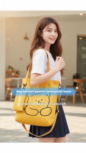 Versatile large-capacity canvas bag for primary and secondary school students tutorial bag shoulder bag A564