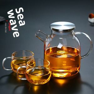 Heat-Resistant Glass Teapot Bamboo Cover Large Capacity Heat Resistant Cold Water Jug Scented Teapot Tea Set Water Pitcher Juice Jug