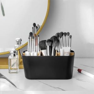 Black Plastic Toothbrush Holder with Dividers 5-Slot Bathroom Countertop Organizer Lightweight No Electricity Needed