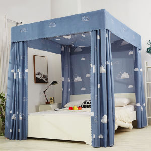 Bed Curtain Mosquito Net Shading Household Bedroom Integrated with Bracket Ultra-Fine-Meshed Thickening Court Floor Bed Curtain Dustproof Top Fabric Cover
