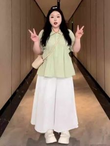 Elegant Polo Collar Short Sleeve Shirt Womens Summer New Style plus Size Waist Cinched Beautiful Small Top Korean Style Bubble Sleeve