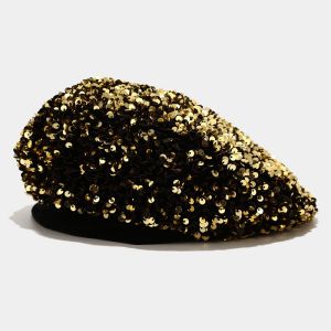 Ladies Girls Sequin Beret Women Elegant Octagonal Cap Personality Painter Pumpkin Hat for Festival Party Club Halloween
