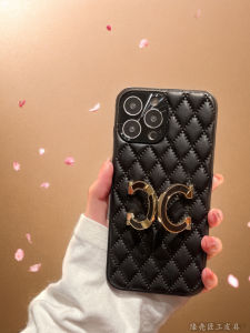 Fashionable Retro Style Phone Case Stand for  12Pro Womens Leather Imprint Protective Cover Anti-Fall Diamond Grid Pattern