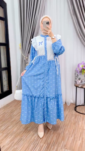 Darra.id | Naura Dress - Gamis Wanita Muslim Bahan Queen Crinkle Shakilla & Brukat - Fit to XL