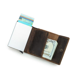 ติดต่อของCrazy Horseหนังกระเป๋าสตางค์สำหรับชายอัตโนมัติPop Upกล่องบัตรประชาชนขนาดเล็กกระเป๋าใส่เหรียญRFIDการปิดกั้นกระเป๋าสตางค์ชาย