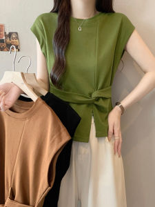 Shalldoer | Fashionable Slimming Small Sleeve T-Shirt Womens Summer New Korean Style Versatile Top Waist-Cinching Short Sleeve Round Neck